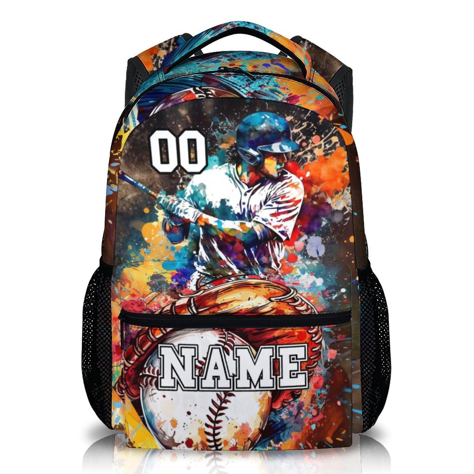 Homexzdiy Kids Backpack for Boys, Custom Baseball Backpacks Gifts for Children Students, Personalized Name 17'' Lightweight Baseball Bookbag for