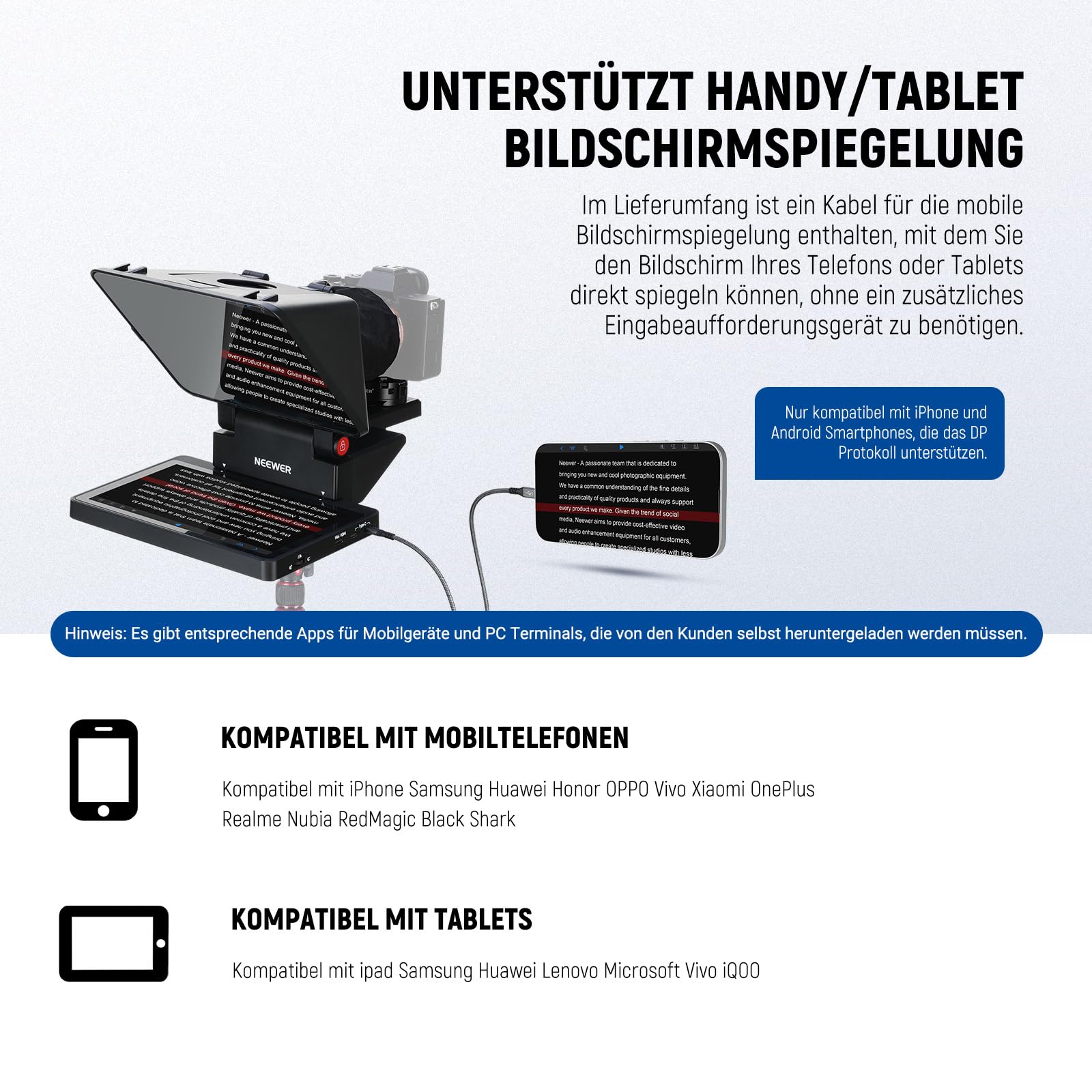 NEEWER 2 in 1 Teleprompter 11 Zoll mit Monitor, Bildschirmspiegelung, Kunststoff, tragbarer Teleprompter für Kamera Smartphone Webcam Windows macOS für YouTube Twitch Live Streaming Konferenzen, X11