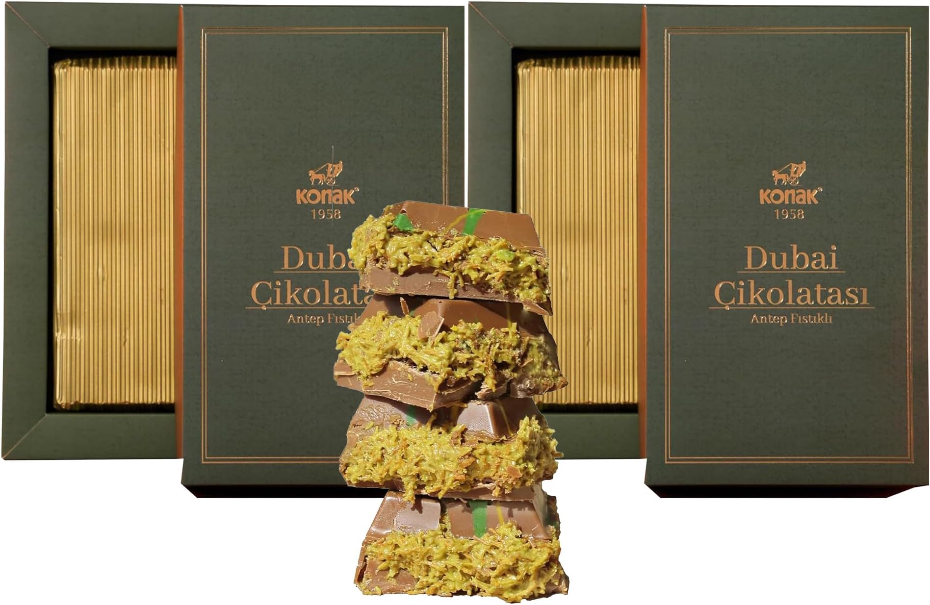 Dubai Chocolate 7oz Kunafa Pistachio Rich Milk Chocolate 200 Gram, Individually Wrapped Fresh, Premium Pistachio - Gift box for birthday - congratulations - Christmas Amazing Pack (Pack of 2)