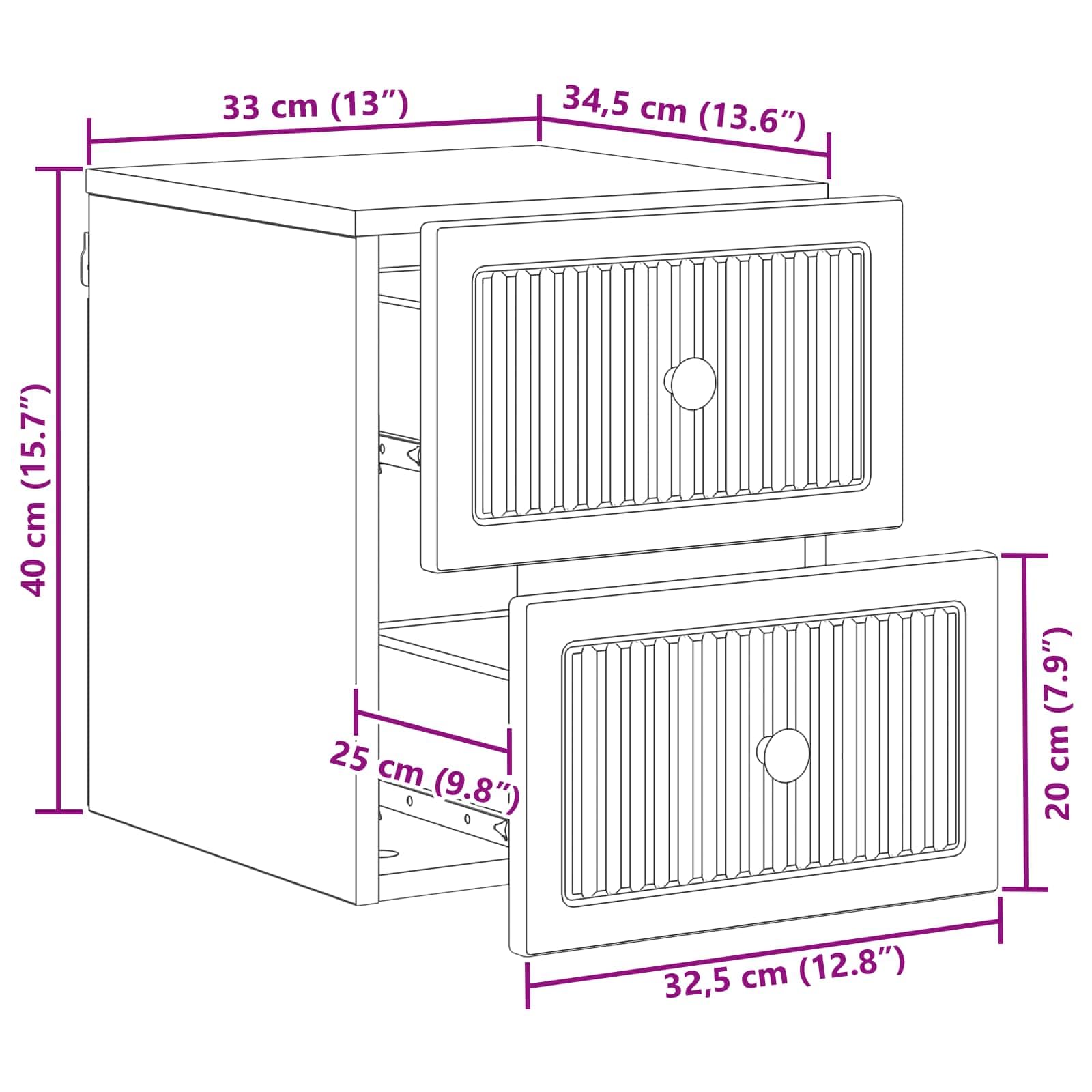 Set di 2 comodini montati a parete, grigio Sonoma, 33 x 34,5 x 40