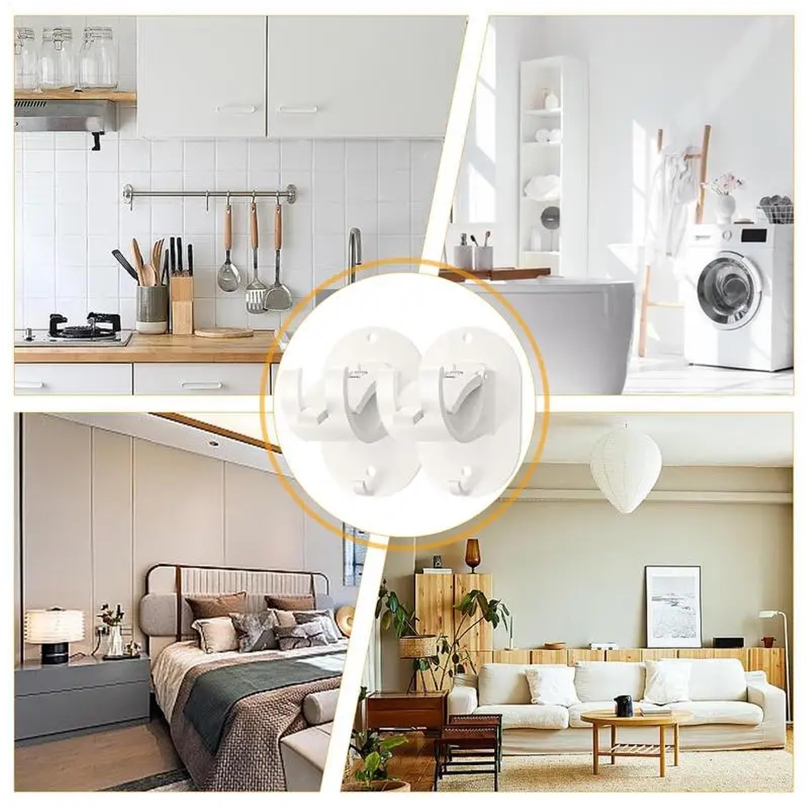 Lot de 10 supports de tringle à rideaux auto-adhésifs robustes pour salle de bain, chambre à coucher (blanc)