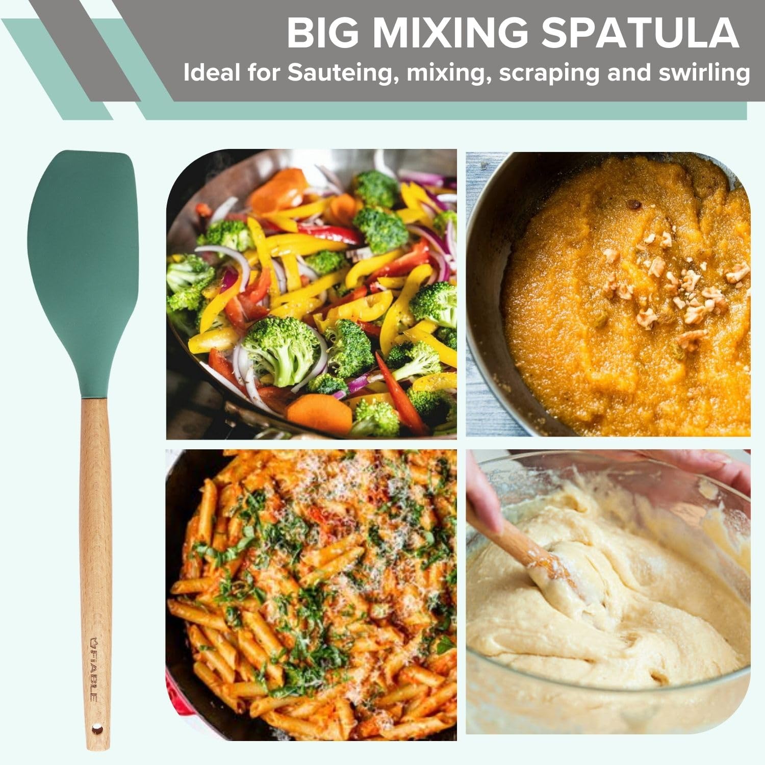 FiABLE Premium Silicone Spatula Set of 3 for Non Stick pan, Spatula Set for Cooking - Heat Resistant, FDA Certified - Hybrid Combo of 3 Green 4