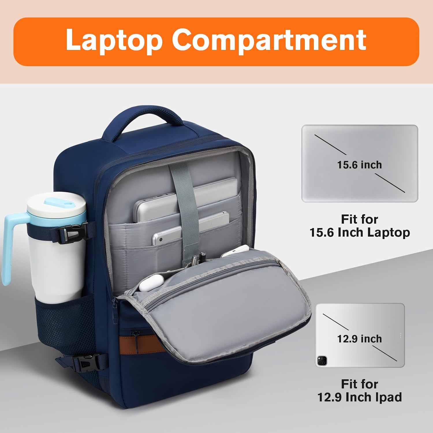 Smart Suitcase-style Laptop Backpack, 25L / 35L Practical Travel Bag for Work, Leisure & Flight, Luggage-Style Commuter Pack (Navy, 25L)