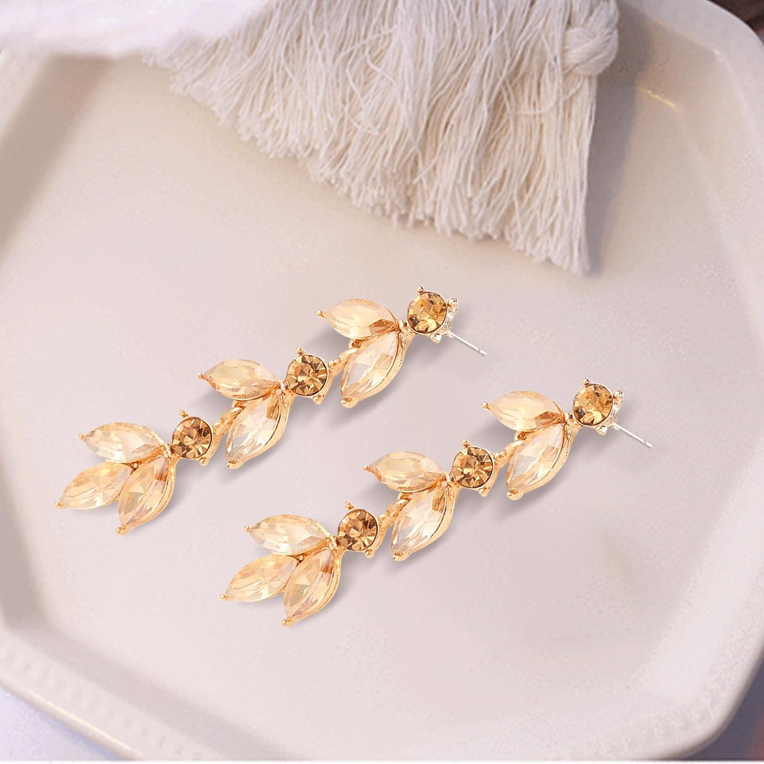 Wedding Rhinestone Dangle Earrings Elegant Champagne Earrings for Women Bridemaids Formal Prom Statement Drop Earrings for Brides - Image 8