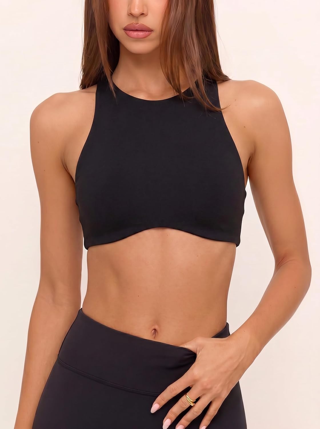 Womens High Neck Sports Bra Cutout Back Workout Tank Medium Impact Athletic Gym Bra Yoga Pilates Cop Top