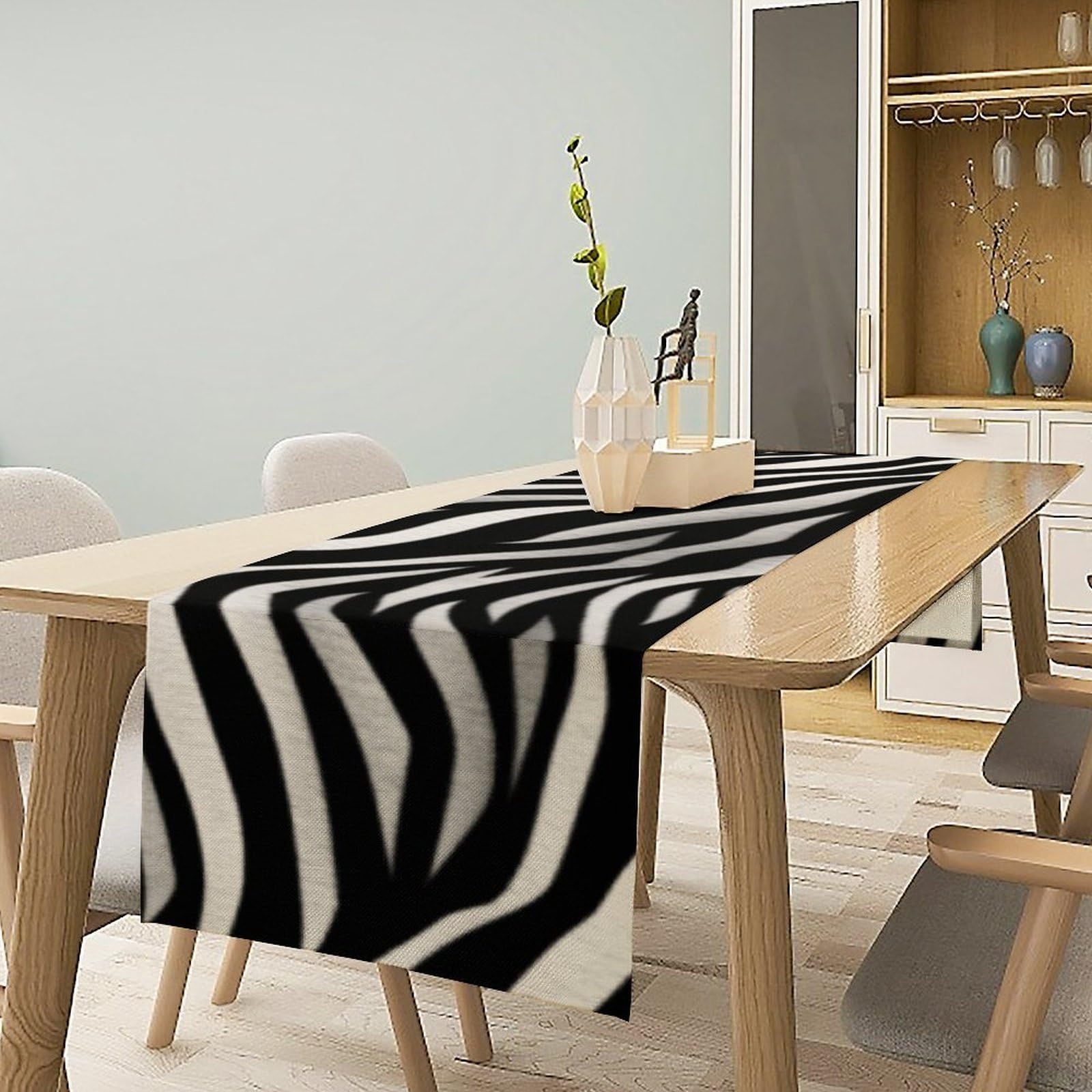 Zebra Print Table Runner 13x72 Inch Linens Burlap Table Runner with Tassels Boho Farmhouse Table Runner for Kitchen Home Christmas Halloween Party Table Decor Tablecloth