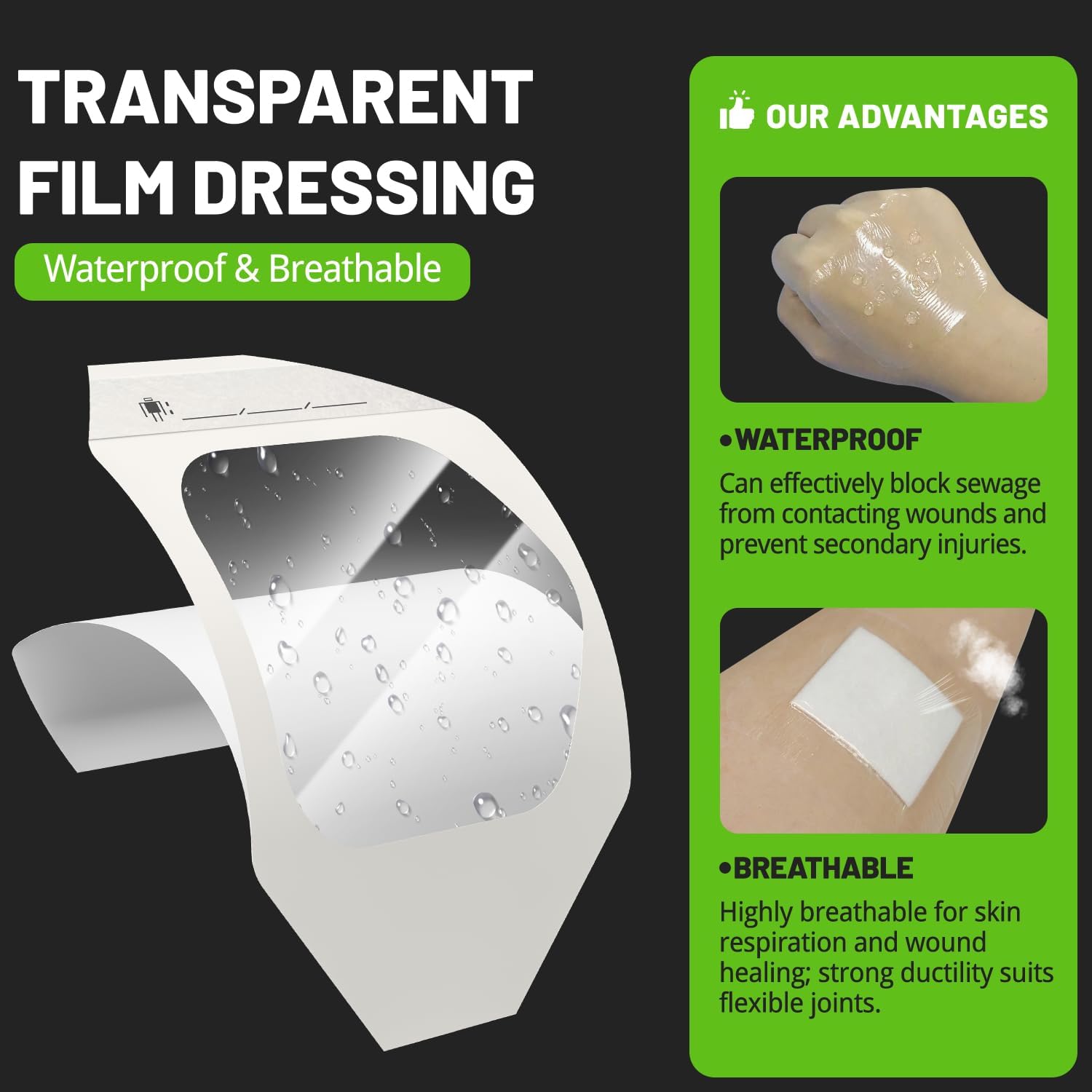 Transparent Film Dressing 2.3x2.7 inch 50 Packs Waterproof Clear Bandages for Swimming, Showering, Post Surgical, IV Shield, Tattoo Aftercare Bandages Shower Shield Wound Cover - Image 3