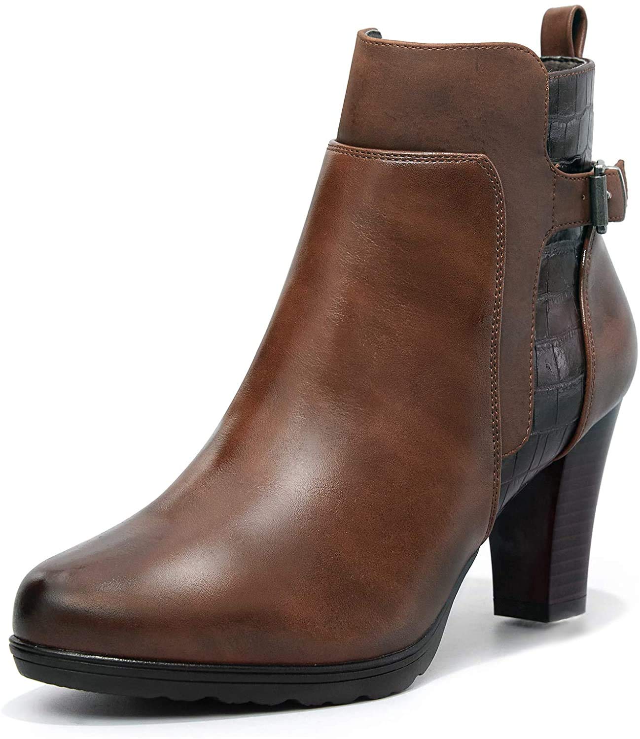 mysoft Women's Zipper Booties Chunky Stacked Heel Ankle Boots Buckle