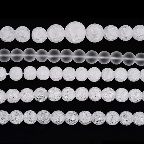 Miniatura 4 de RUBYCA Natural AAA Grado Blanco Claro Cuarzo Cristal Crackle Redondo Perlas Joyería Fabricación 1 Strand 0.236 in