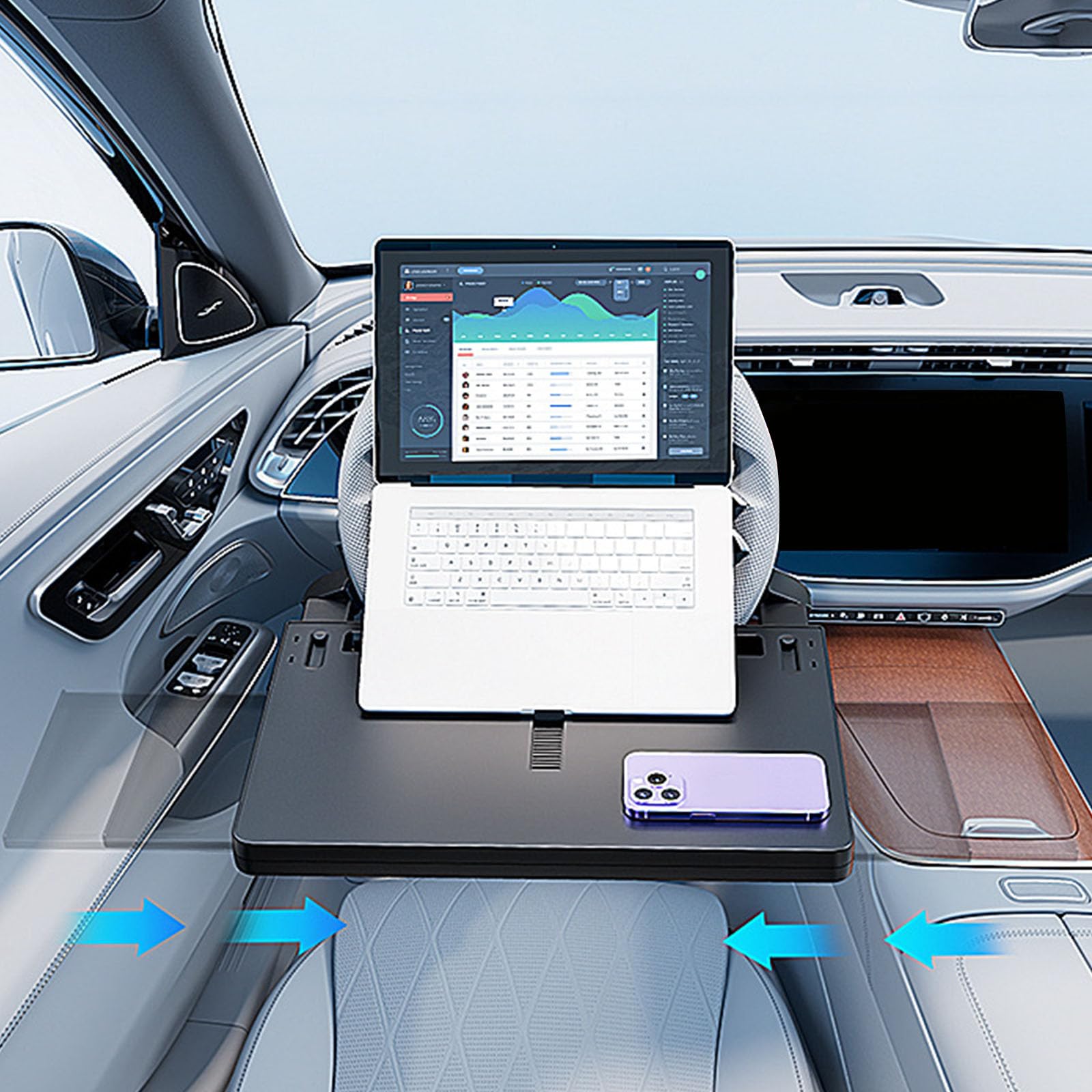 Tavolo pieghevole per auto, strumento di installazione rapida, meno regolabile, angolato, per lavoro, pasti, laptop, libri, viaggi, consolle, scrivania portatile per auto