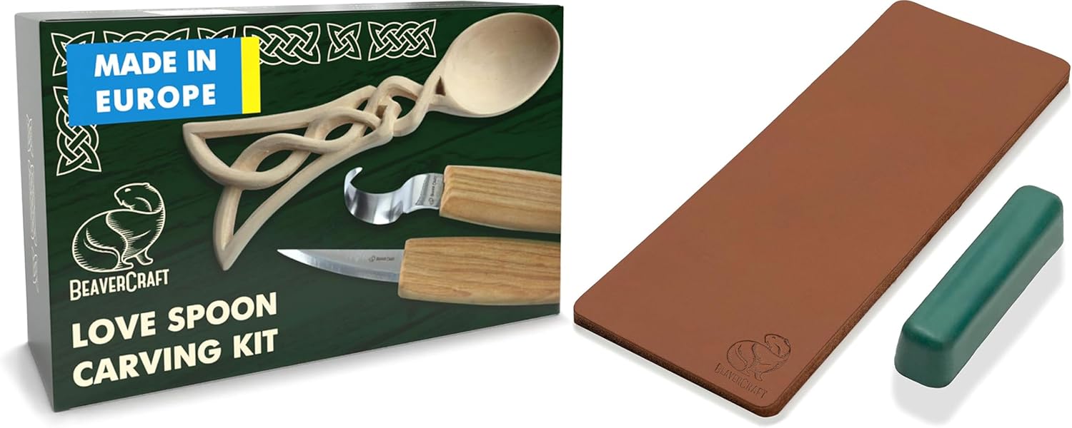 BeaverCraft DIY04 Wood Whittling Kit LS2P1 Knife Stropping Kit Knives Sharpener with Honing Strop