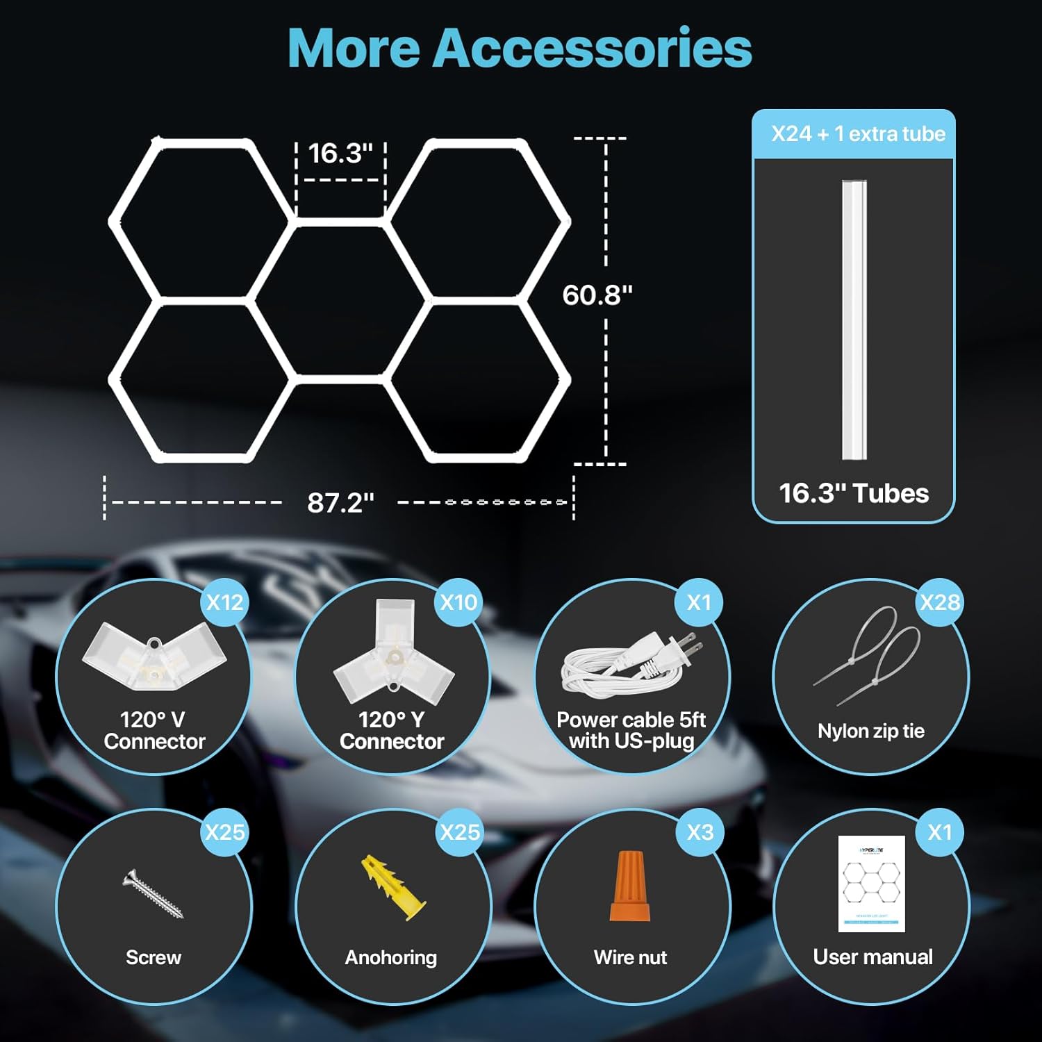 HYPERLITE Gen 2 Hexagon Garage LED Light, Upgraded 3 Level Dimmable 168W 16800LM Super Bright Garage Detailing Lights, 5 Grids Hex Shop Light, Hexagon LED Lights for Basement, Car Wash, Gym, Shop