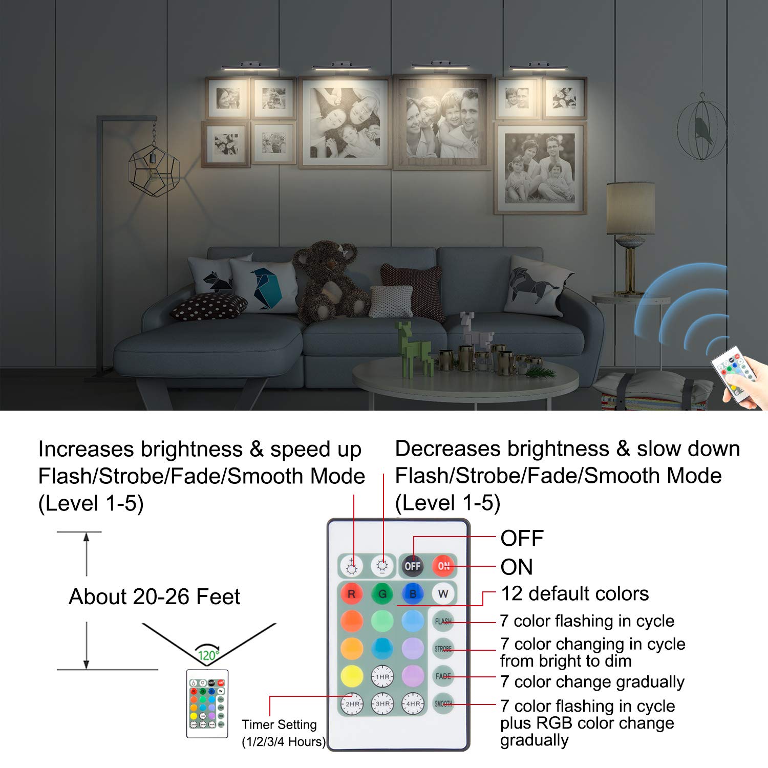 BIGLIGHT Luce di Immagine Wireless con Telecomando, Lampada da Parete Ricaricabile, 4 Modalità di Illuminazione, 12 Colori Luce di Riempimento Dello Specchio Anteriore,Temporizzazione Regolabile, Nero