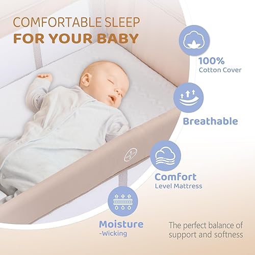 Miniatura 3 de JOYMOR Moisés 7 en 1 con cambiador, centro de guardería todo en uno, cama de noche con colchón, sábana, toldo, estante de almacenamiento y juguete