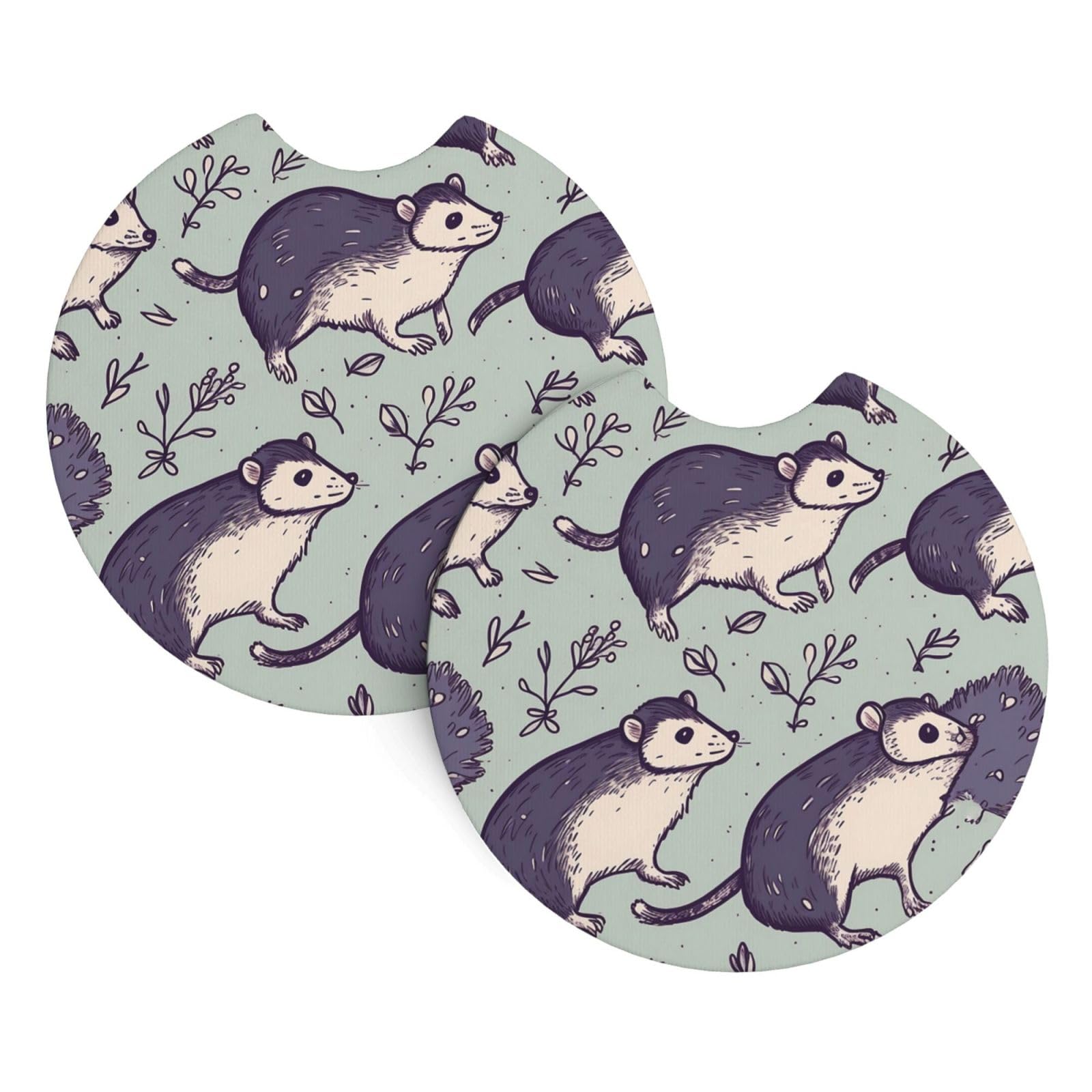 2PCS Car Coaster for Cup Holders Universal Auto Cup Mat Opossum Cup Coaster Pad 2.7" Waterproof Neoprene Non-Slip Cup Holder Coasters Car Interior Accessories for Women Men