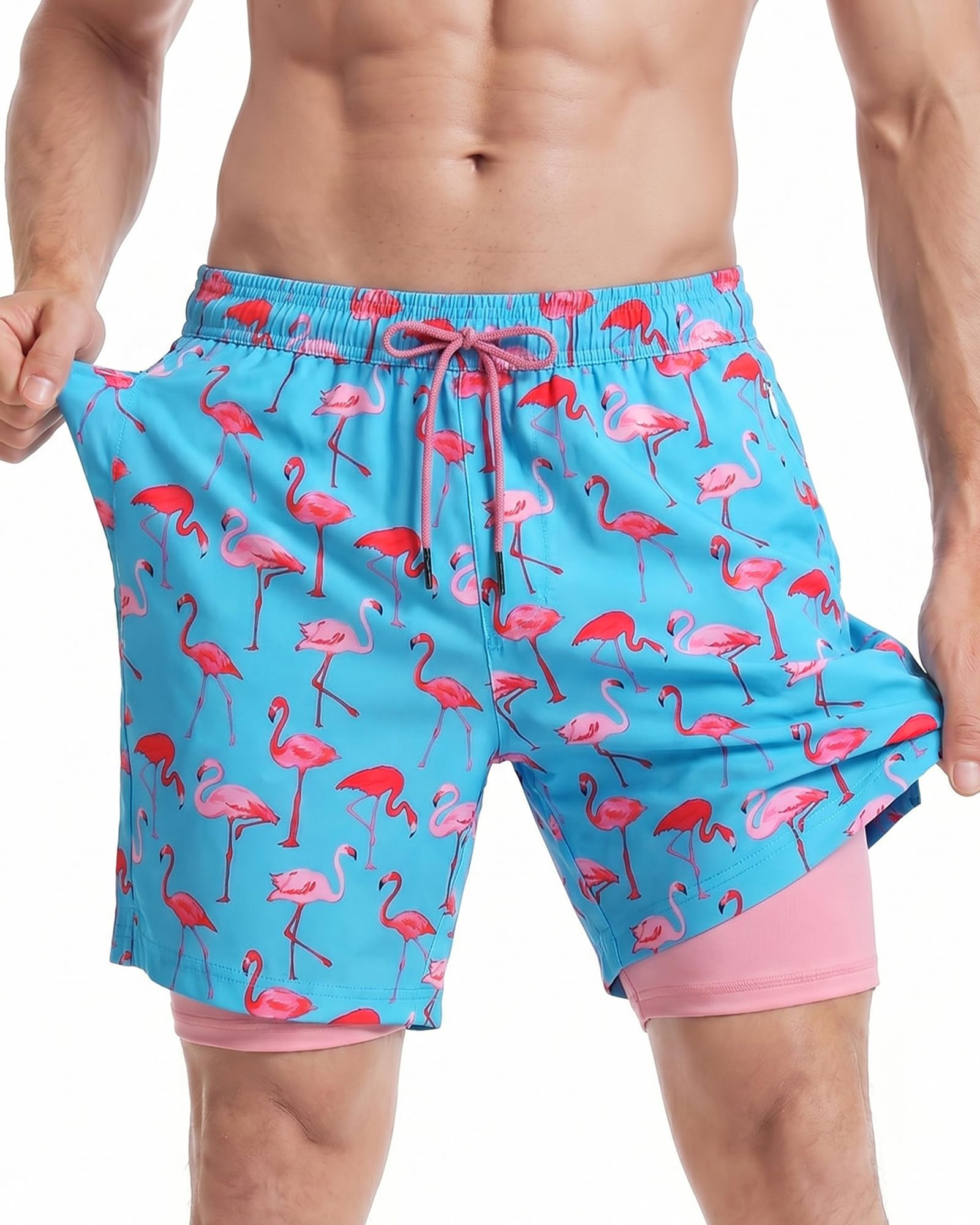 MaaMgic 2 in 1 Badehose für Herren mit Kompression Innenhose | 7" Schnelltrocknend Badeshorts Männer 4 Way Stretch Boardshorts mit Reißverschlusstasche Verstellbar Tunnelzug XS-XXL