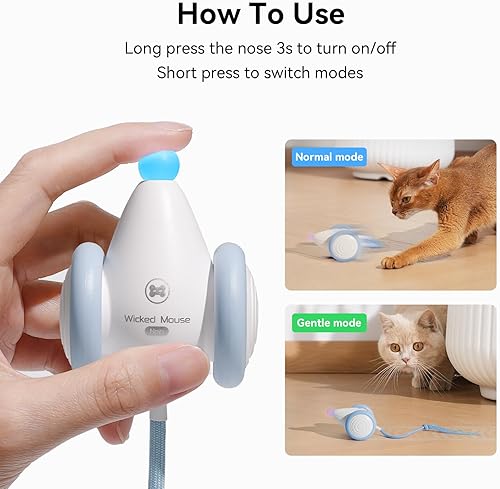 Miniatura 7 de Cheerble Juguetes interactivos para gatos de interior, juguetes de gatito en movimiento automático, juguete para gatos malvados con cola y luces,