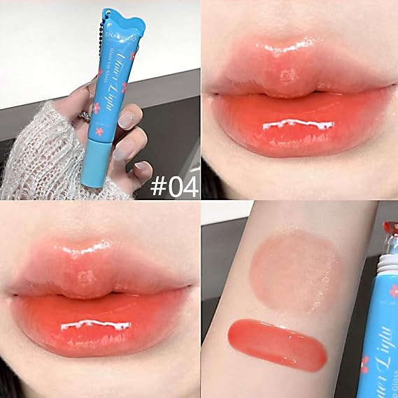 4 Colors Hydrating Jelly Lip Gloss, Moisturizing Tinted Lip Balm