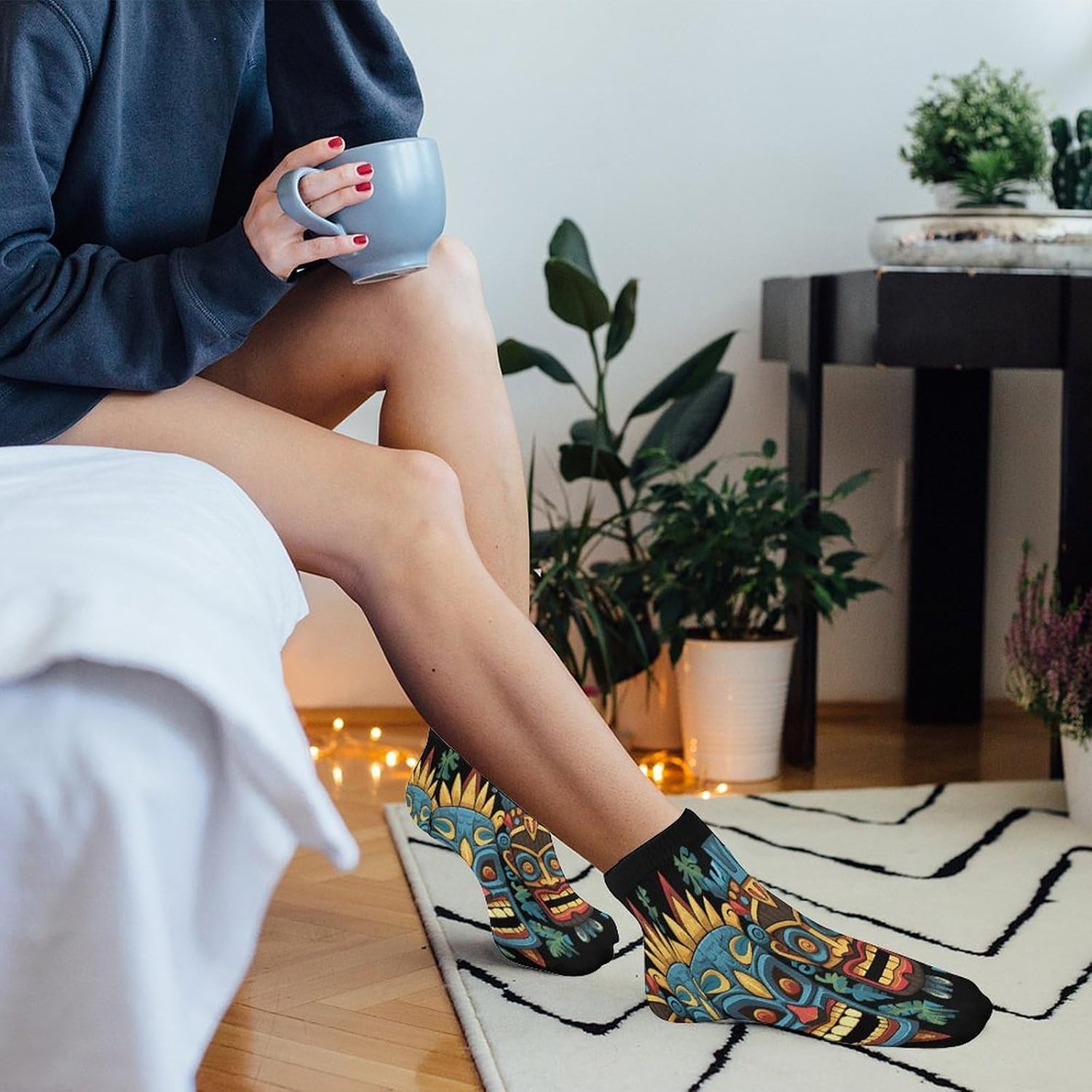 Socks for Men Women 5 Pairs Short Ankle Socks | Colorful Tiki Mask Pattern Low Cut Casual Crew Sock Cute Breathable Athletic Socks Non Slip No Show Sock
