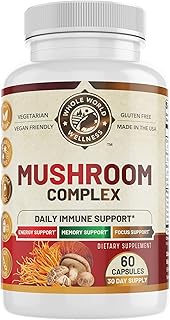 All Natural Mushroom Complex 10 in 1 | Daily Immune & Energy Support | Lions Mane, Chaga, Resihi | Gluten Free, Dairy Free, Soy Free | 60 Capsules | Made in The USA.