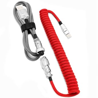 5ft Keyboard Cable Gaming PCs Mechanical Aviator Classic Coiled Cable USB-C Cable, Customized Plug with Detachable Connector, USB-C GX-16 Mod Pro USB-A to USB-C - Red & Gray