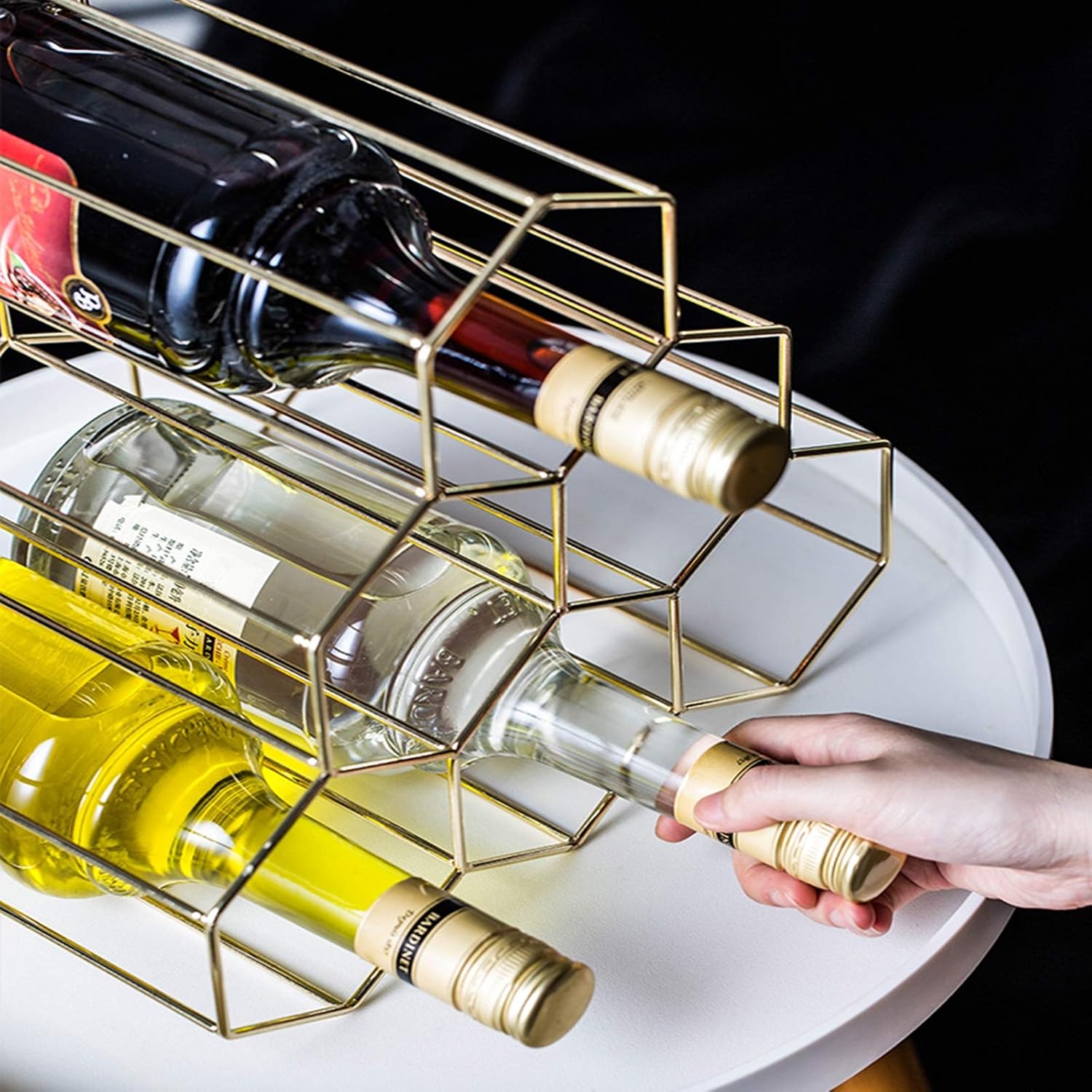 Metal Countertop Wine Rack Freestanding Wine Holder Wine Storage Shelf Can Hold 6 Bottles, for Tabletop Cabinet Kitchen Dining Room Bar Pantry,Gold (Rose Gold)