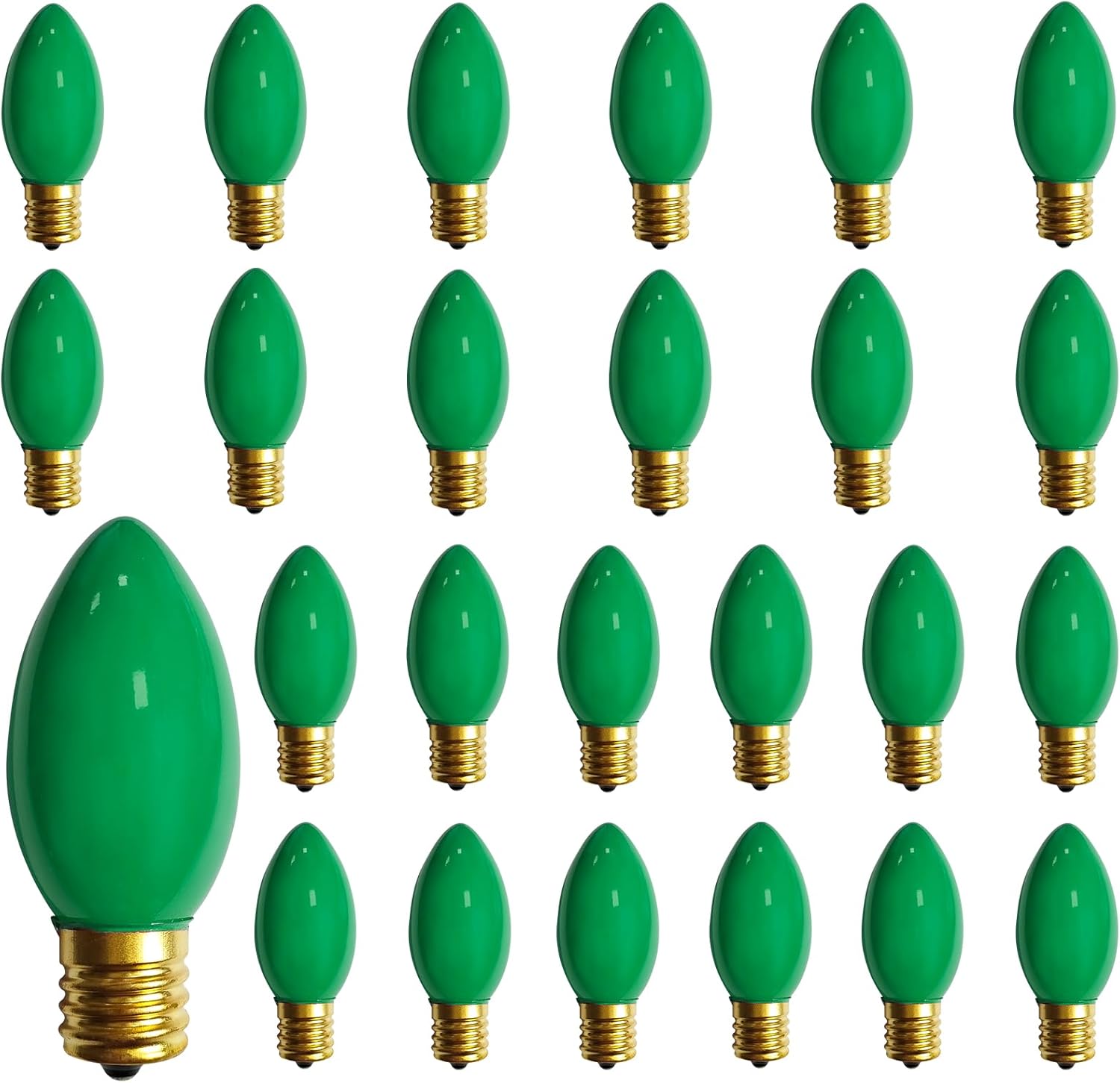 25 Pack Christmas Light Bulbs, 7W Incandescent Replacement Bulbs, Vintage Ceramic Bulbs for Christmas String Lights Outdoor St. Patrick's Holiday Decor, E17/C9 Intermediate Base, Green