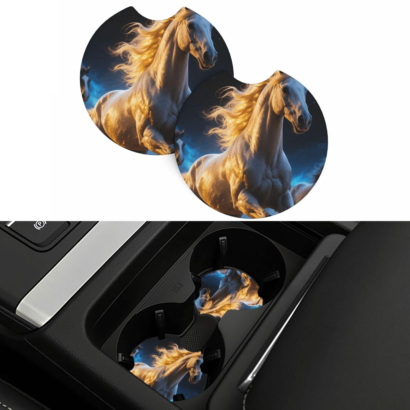 2 Pack Car Coasters,2.7" Universal Car Cup Holder Coasters Non-Slip Neoprene Cup Pad Mat Coaster Car Interior Accessories for Women Men Cool Running Horse
