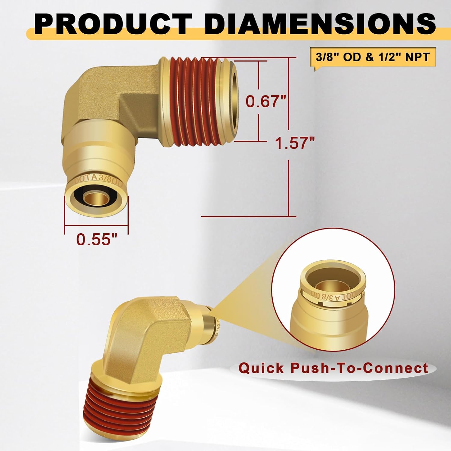 Siptenk 3/8インチ エルボーエアホース継手 プッシュ接続継手 3個 3/8インチ ODチューブ x 1/2インチ NPT