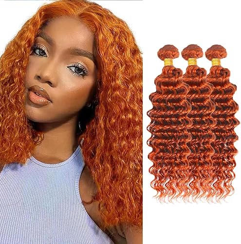#350 Ginger Orange Bundles Human Hair Deep Wave Human Hair Bundles 30 30 30 Inch
