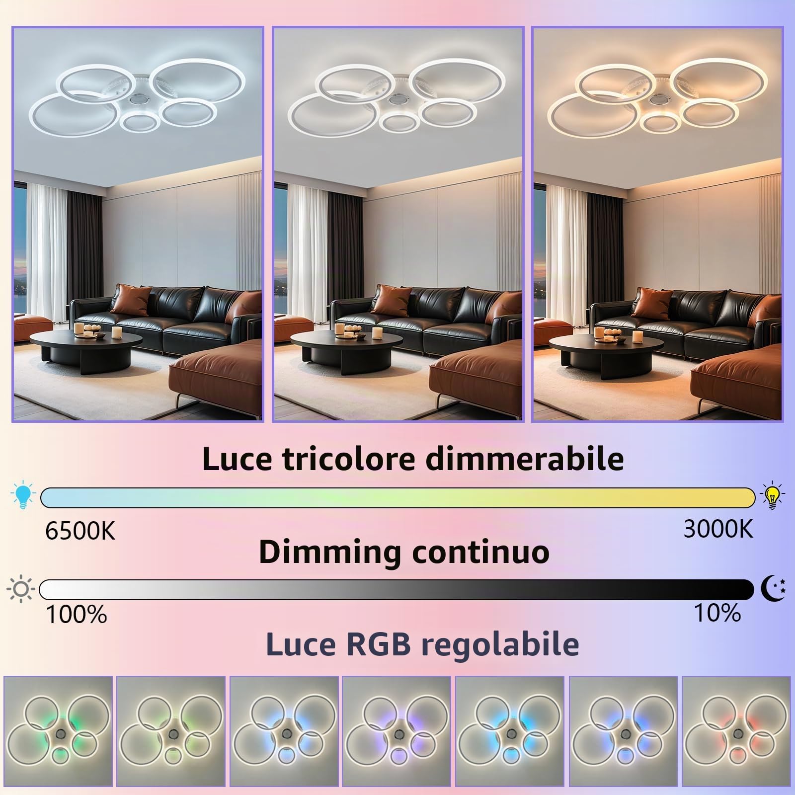 Lampadario Altoparlante Bluetooth RGB Lampadari Circular Design con Telecomando Timer Dimmerabile Plafoniera con Luce Notturna e Funzione di Memoria per la Camera da Letto, Bianco