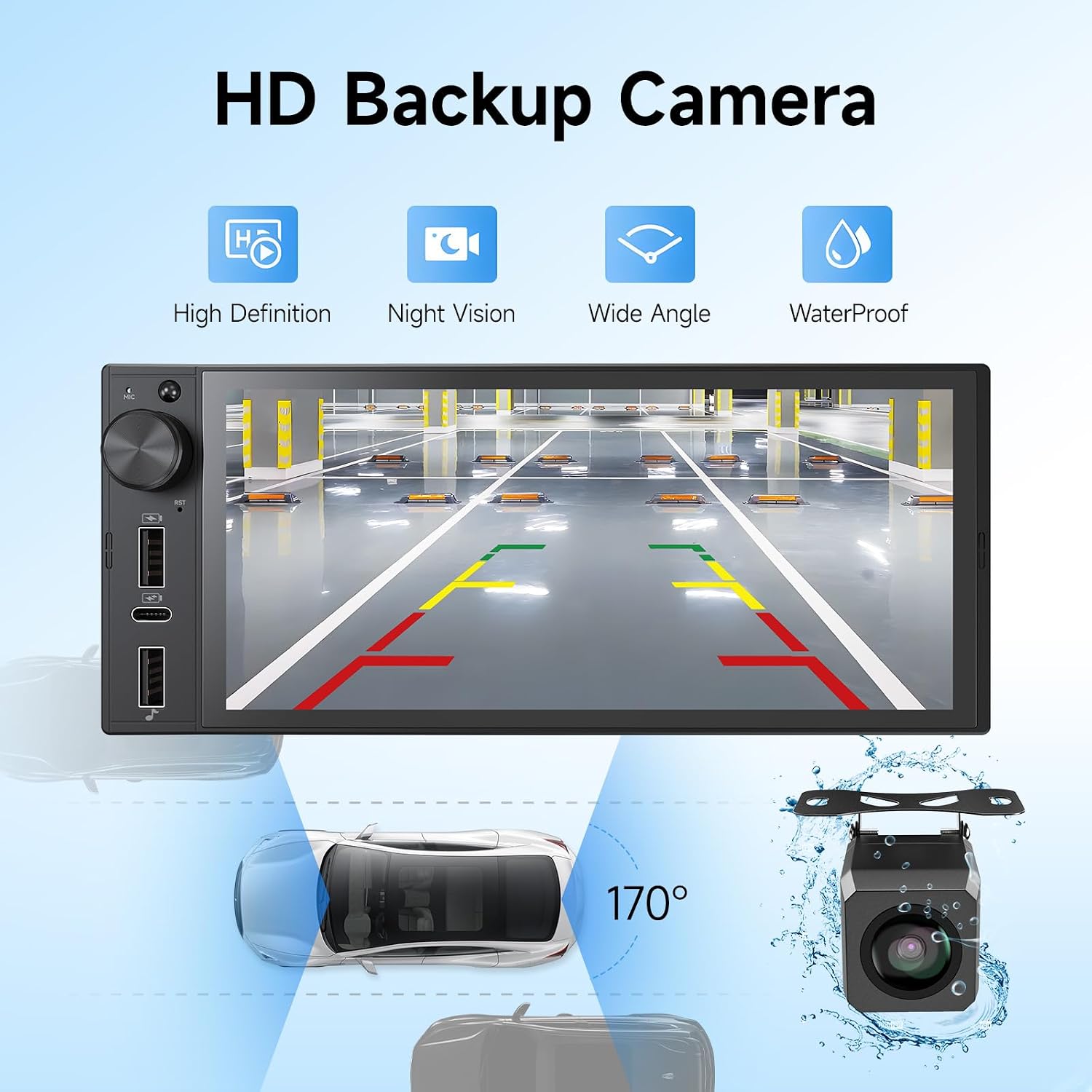 Single Din Car Stereo, 6 Inch Touchscreen Radio with CarPlay & Android Auto | Bluetooth, Mirror Link, Backup Camera, USB&Type-C, FM, SWC, EQ, Full Lamination Screen, Volume Knob 5 71FmtWCT4qL. AC SL1500