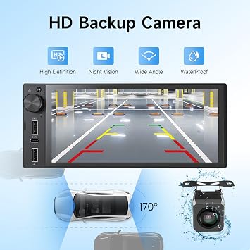 シングルディンカーステレオ、CarPlay&Androidオート付き6インチタッチスクリーンラジオ。
