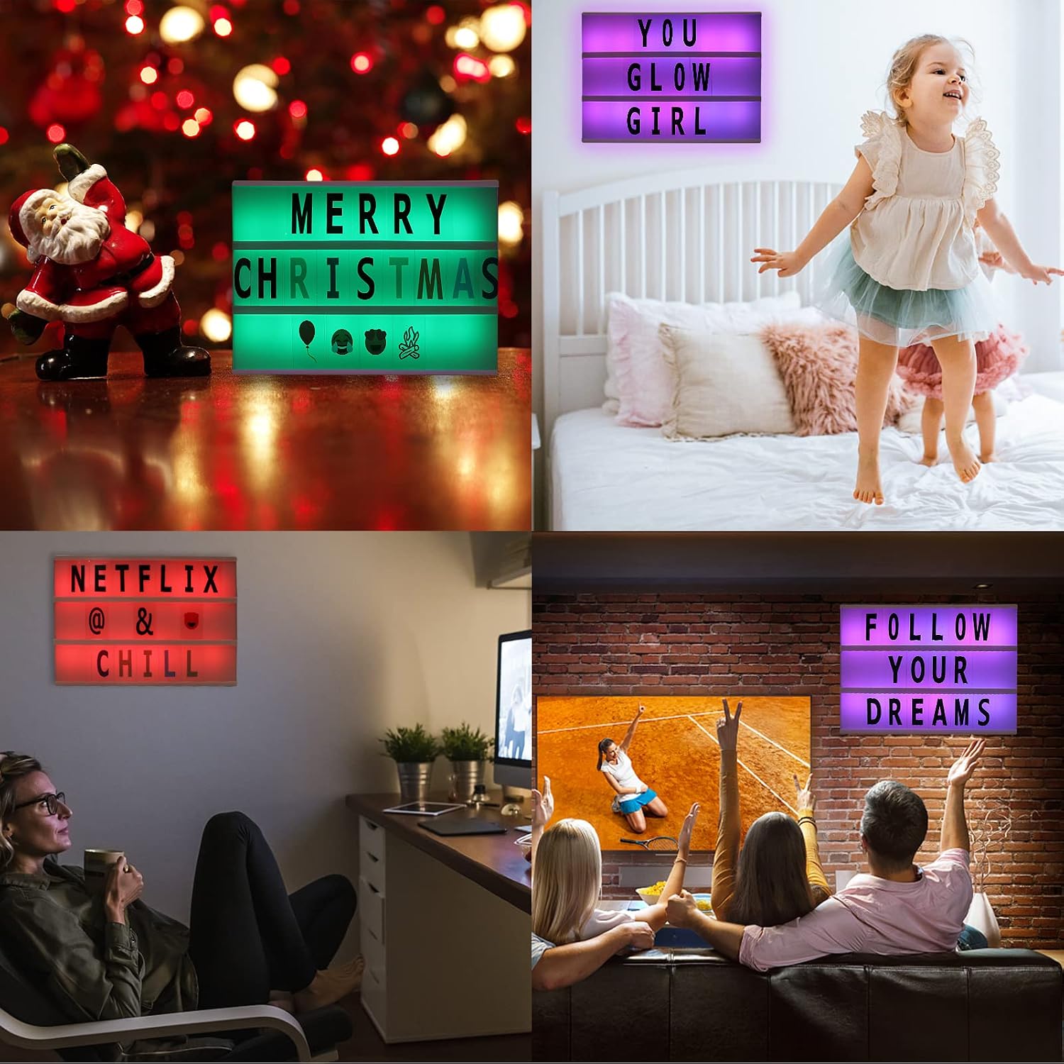 Cinema Light Box - A4 Size 16 Color Changing Light Up Message Board with 400 Letters Symbols for Festival, Birthday, Wedding, Party etc. (Black Case)