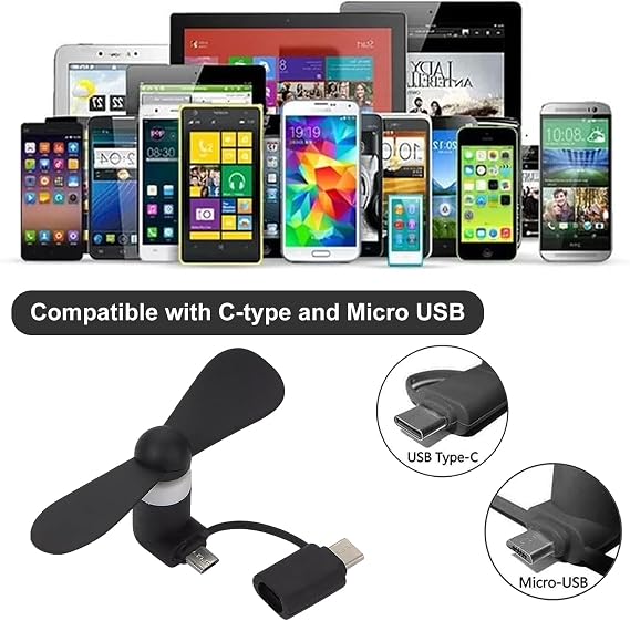 5 PCS Cell Phone Mini Fan,Mini Travel Fan for Smartphone,2-in-1,Usb C Micro Usb,for Devices and Cell Phone Accessories