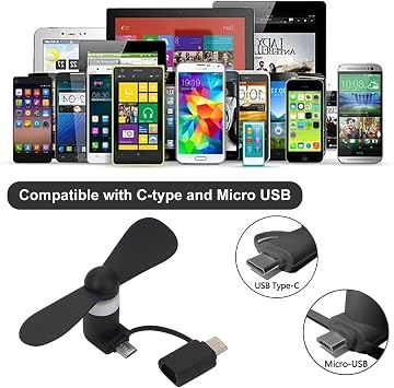 5 PCS Cell Phone Mini Fan,Mini Travel Fan for Smartphone,2-in-1,Usb C Micro Usb,for Devices and Cell Phone Accessories