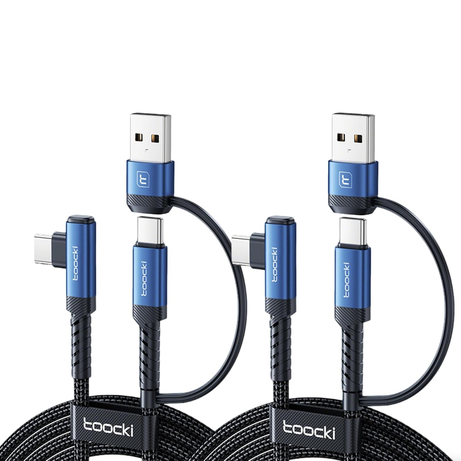 toocki Kabel USB A+C na USB-C 2 w 1 [2 sztuki 2 m], kabel do szybkiego ładowania 60 W PD, wysokie natężenie prądu 3A, prostokątny kabel nylonowy typu C, szybkie ładowanie do iPhone 15 serii / Galaxy