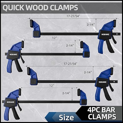 Miniatura 3 de Abrazaderas de barra para carpintería, paquete de 4 abrazaderas de madera NOEAIKE de 12 pulgadas, ligeras, con una mano, abrazaderas de agarre