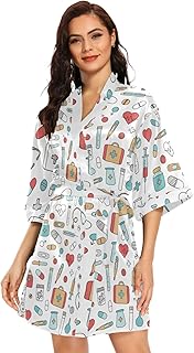 Women Kimono Wedding Satin Robe, Short Bathrobe Sleepwear Dressing Gown S-XXL