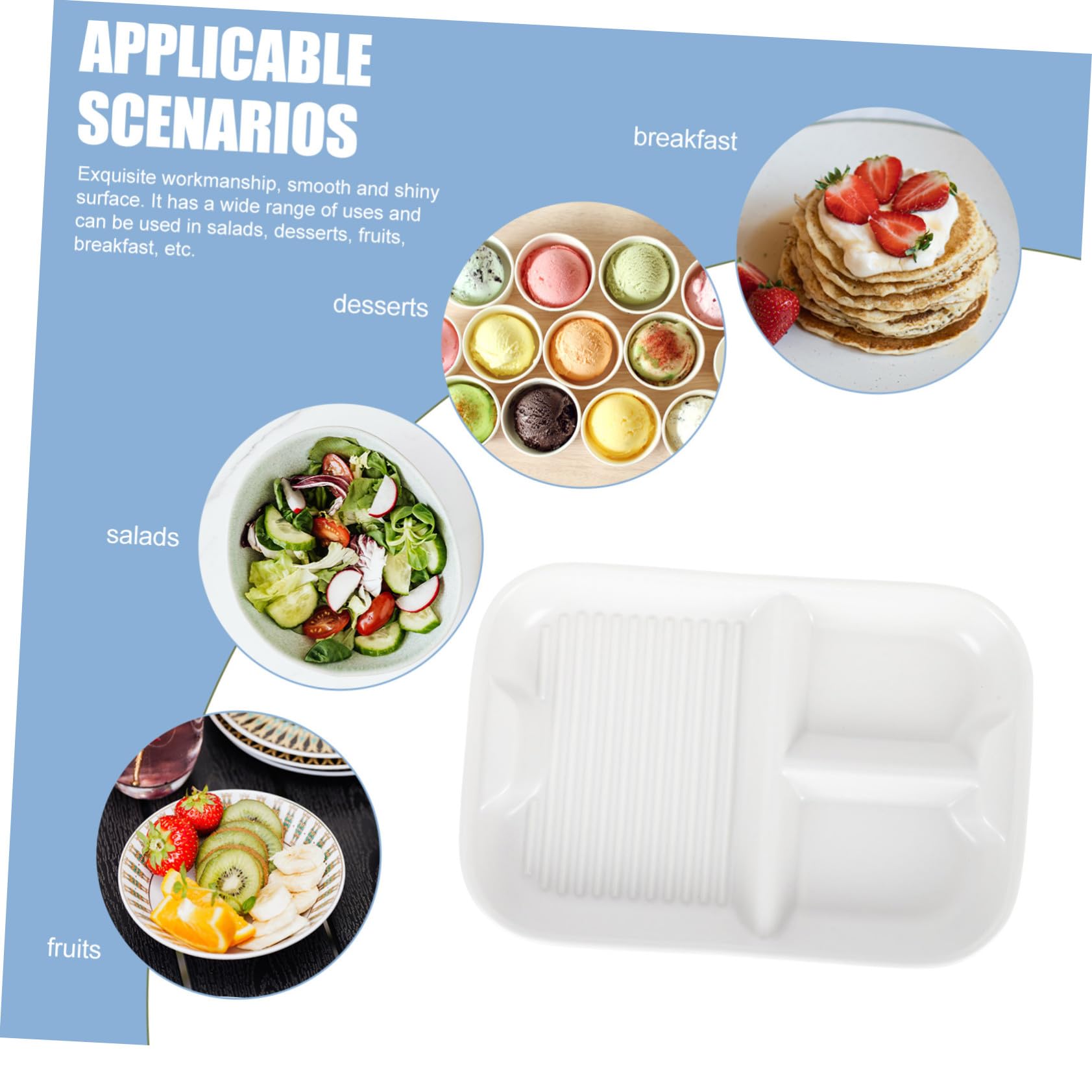 Assiette Compartimentée en Céramique Blanche pour Adultes 3 Compartiments, Surface Lisse et Brillante, pour Repas en Famille ou Réceptions