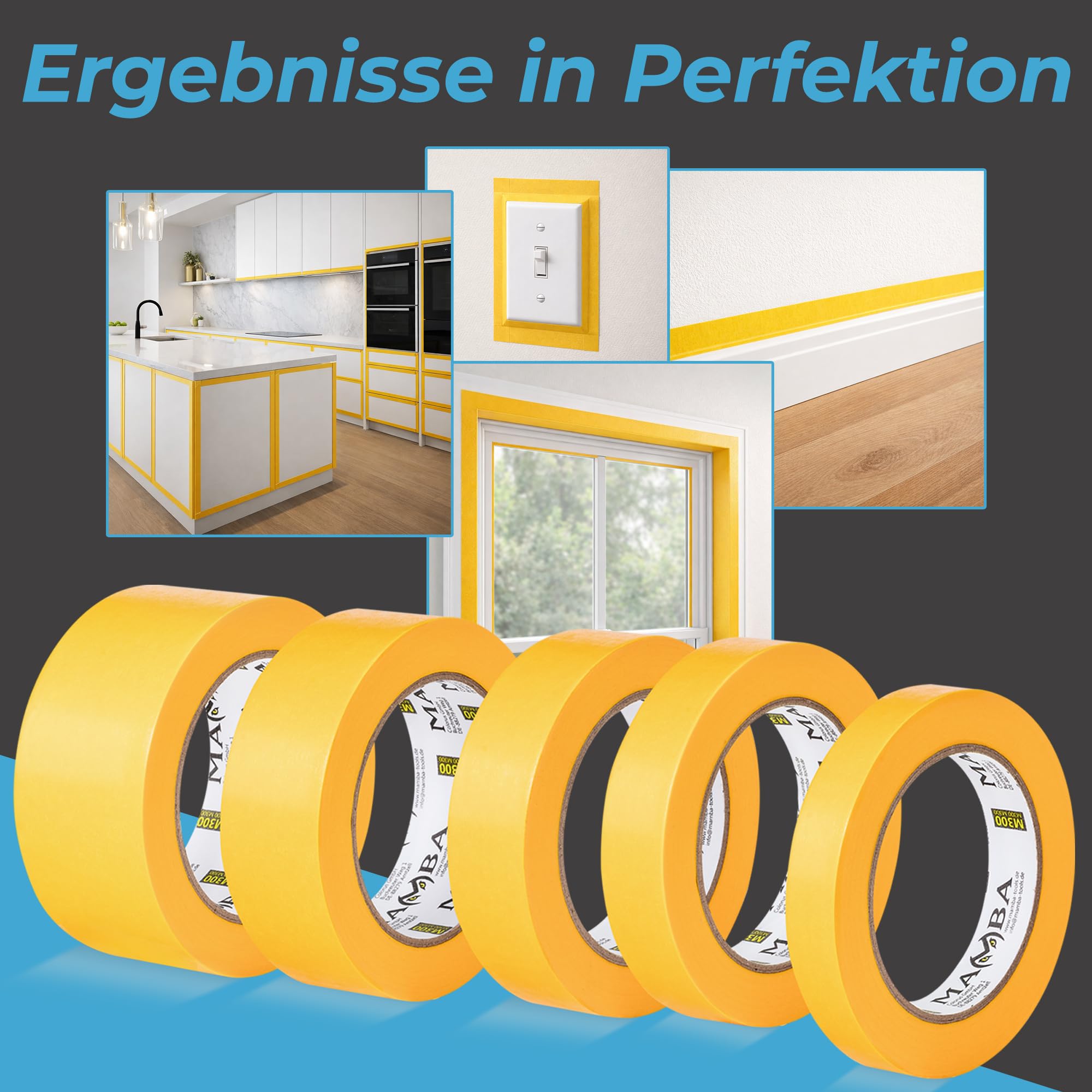 Mamba Goldband Malerkrepp Kreppband 40x Malerband 30 mm x 50 m Profi Abdeckband Malertape Klebeband Washi Tape Gold Papiertape Selbstklebend