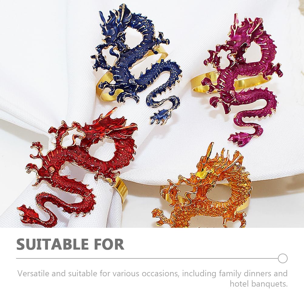 LUOZZY 6 PCS Chinese Dragon Napkin Rings 2024 Chinese New Year Decorations Metal Dragon Napkin Holders for Spring Festival Dinner Tabe Decorations