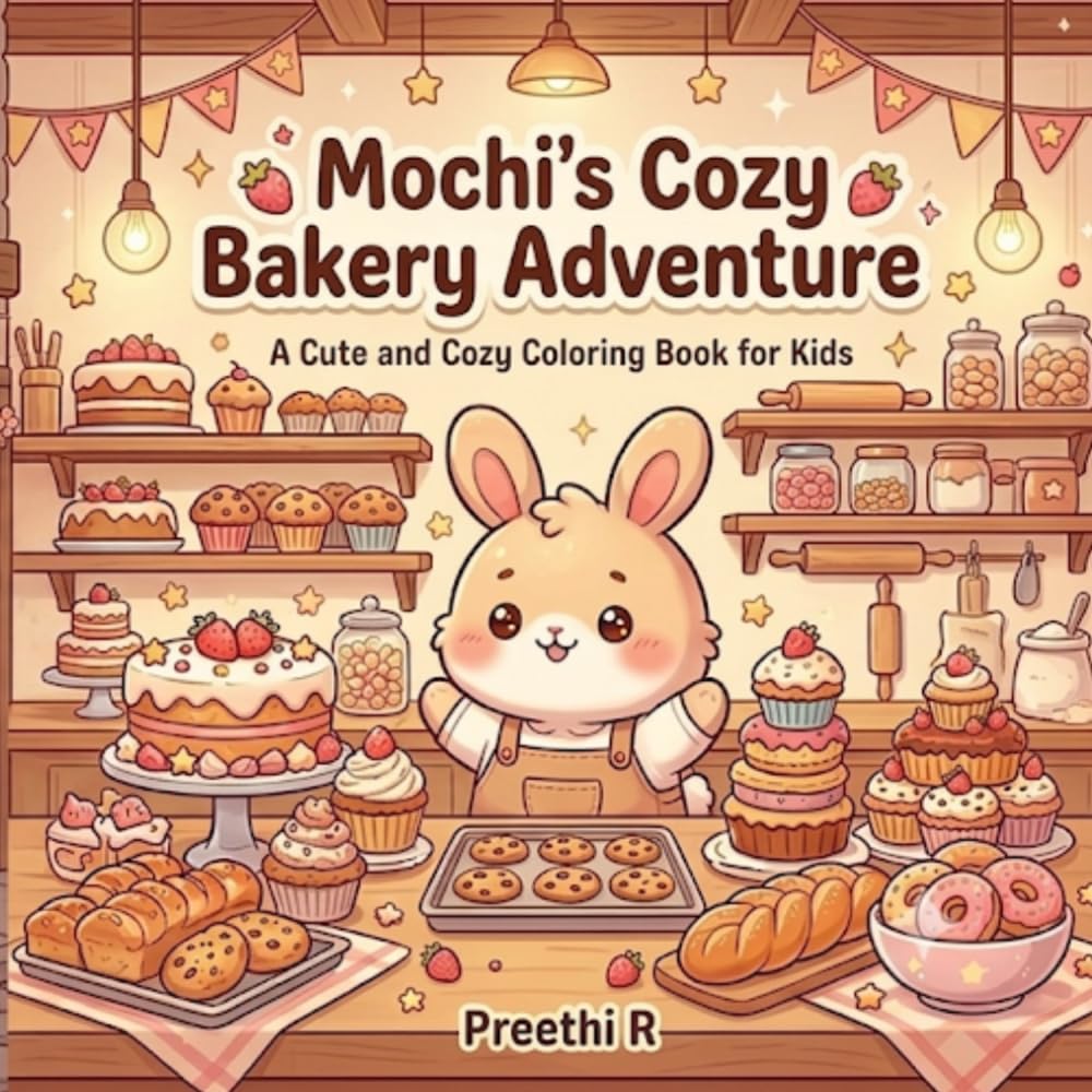 Mochi's Cozy Bakery Adventure: A Cute and Cozy Coloring Book for Kids Featuring Sweet Bakery Fun, Adorable Bunny Adventures, Cupcakes, Cookies, Cakes, and Heartwarming Scenes