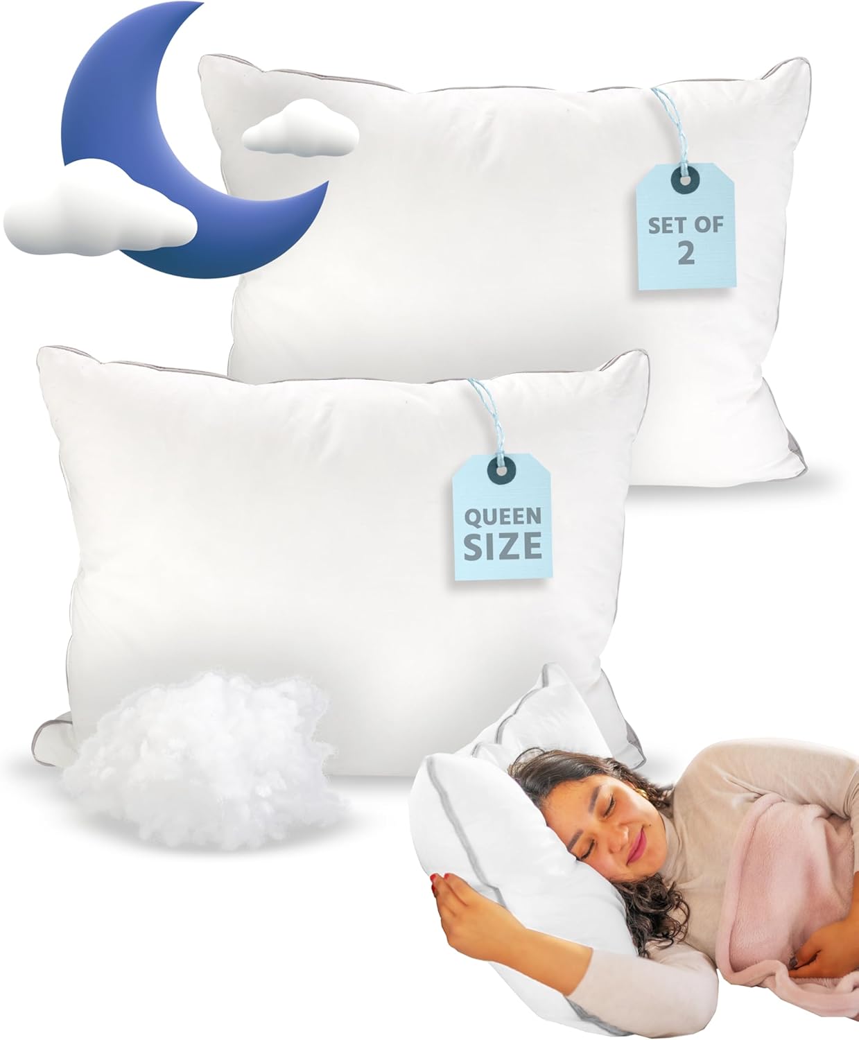 Bed Pillows King Size Set of 2 | Comfortable & Supportive | Premium Soft Down Alternative Microfiber | Back & Side Sleeper Pillow