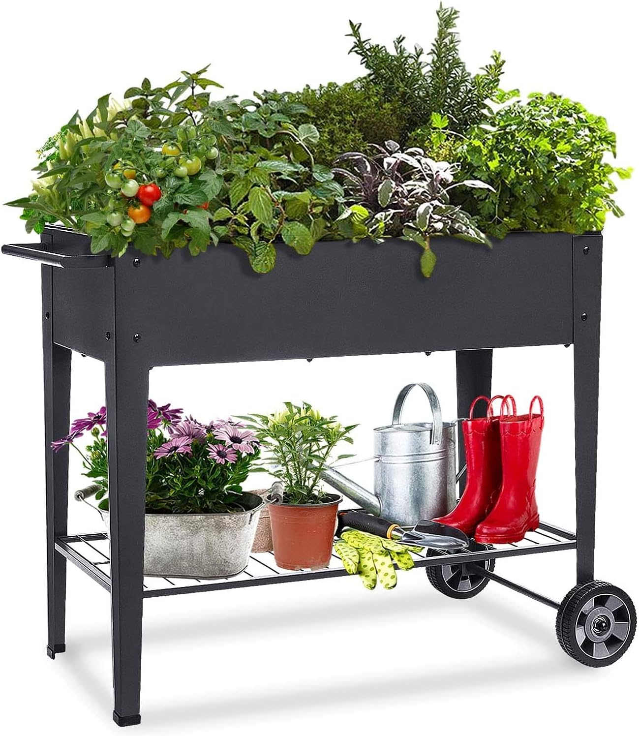 Large Planter Raised Beds with Legs Outdoor Metal Planter Box on Wheels Elevated Garden Bed for Vegetables Flower Herb Patio 40x 11 x 31.5 in