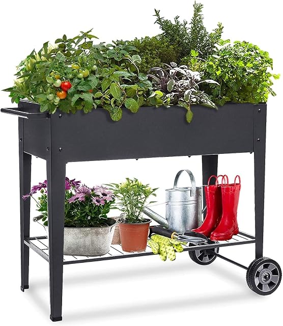 Amazon Brand Umi Raised Planter Box with Legs Outdoor Elevated Garden Bed On Wheels for Vegetables Flower Herb Patio