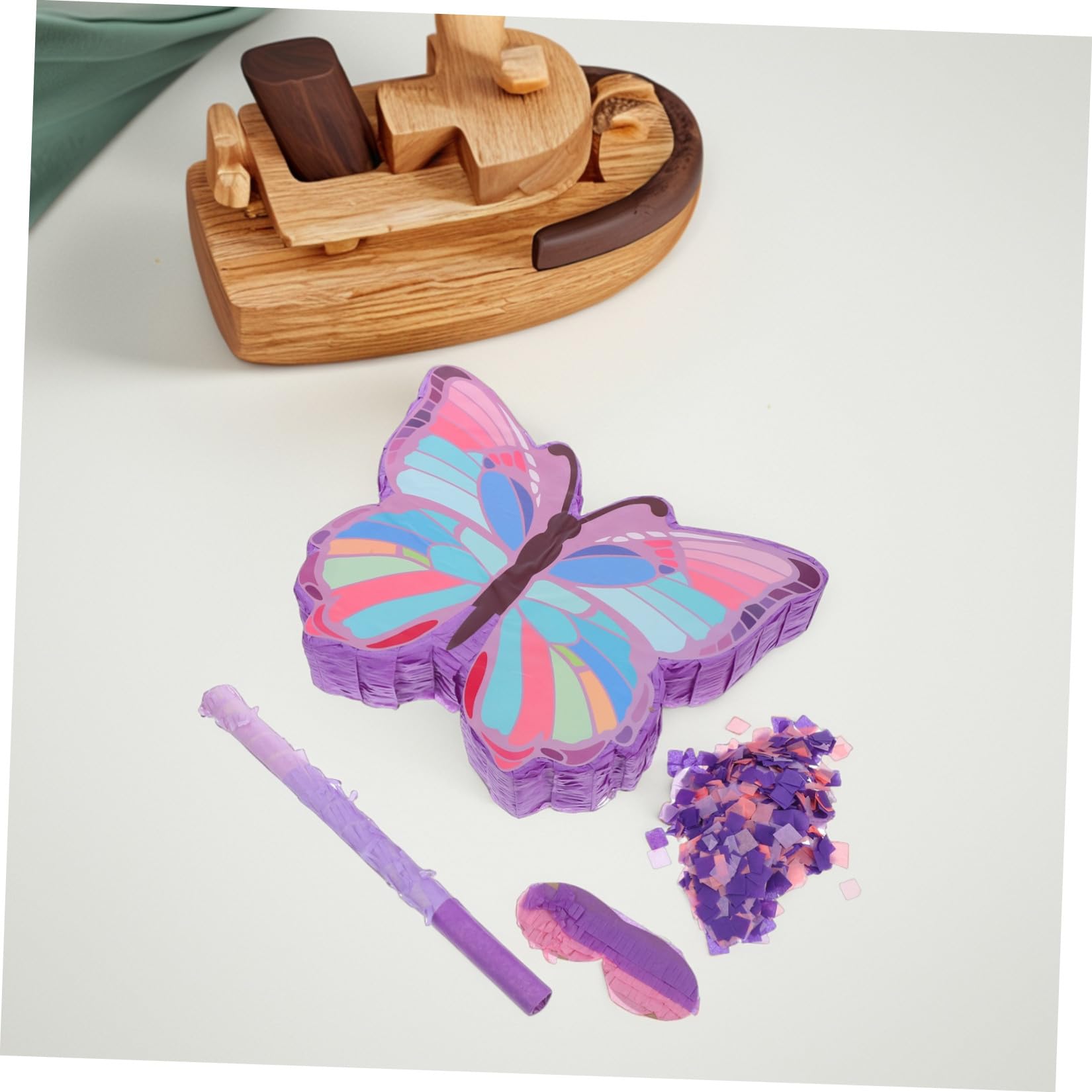 Housoutil Piñata Diseño de Mariposas Moradas para Cumpleaños de Niñas, Incluye Palo, Antifaz y 50 G de Confeti, Suministros Portátiles para Fiestas Infantiles y Juego para Romper