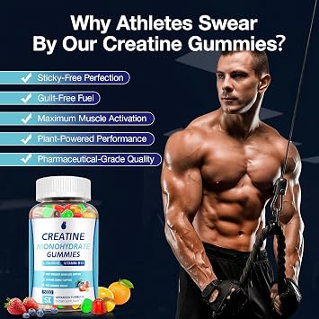 Creatine Monohydrate Gummies for Men & Women, Mixed Fruit,160 Count | Creatine Gummies, Muscle Builder, Energy Boost, Pre-Workout Supplement, Low Sugar, Taurine Chewable