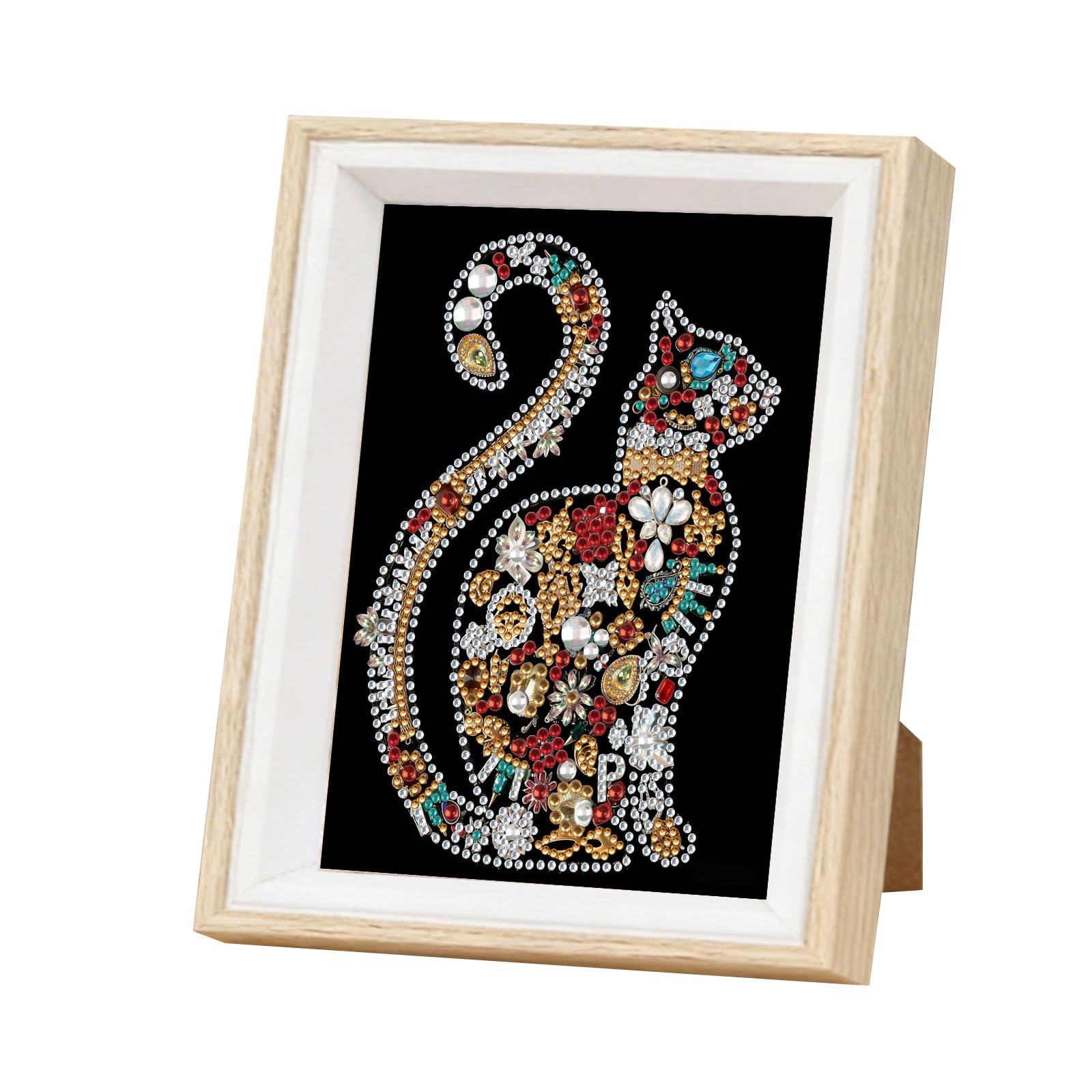 Jewelry Cat Silhouette 5D Partial Drill Diamond Art Kit, Special Shaped Gem Art Paintings with Wooden Frame for Wall Decor, DIY Crafts for Adults Beginners 17x22cm