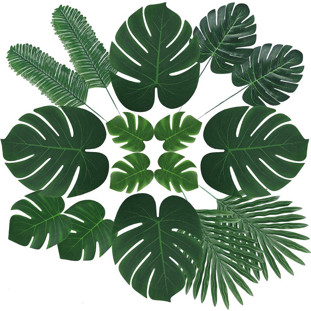 U/D Artificial Decoration Palm Leaves Artificial Monstera Plants Leaves Party Decoration Palm Leaves Artificial Leaves 6 Kinds 60 Pcs